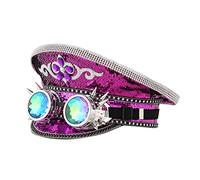 GRACEART Music Festival Burning Man Hat Sequin Military Captain Top Hat Adults Steampunk Headwear Cap with Goggles (Style10)