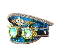 GRACEART Music Festival Burning Man Hat Sequin Military Captain Top Hat Adults Steampunk Headwear Cap with Goggles (Style11)