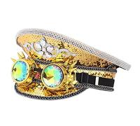 GRACEART Music Festival Burning Man Hat Sequin Military Captain Top Hat Adults Steampunk Headwear Cap with Goggles (style03)