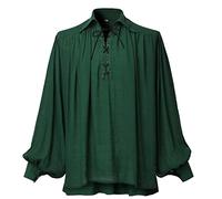 GRACEART Pirate Shirt Men Vampire Renaissance Shirts Victorian Ruffled Medieval Costume Cotton Linen Tops