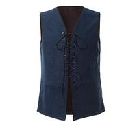GRACEART Renaissance Men's Lace-Up Suede Leather Reversible Vest Medieval Pirate Gothic Waistcoat(Only Vest) (blue/brown, L)