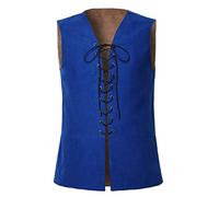 GRACEART Renaissance Men's Lace-Up Suede Leather Reversible Vest Medieval Pirate Gothic Waistcoat(Only Vest)