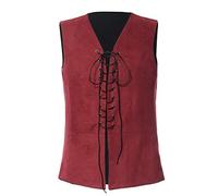 GRACEART Renaissance Men's Lace-Up Suede Leather Reversible Vest Medieval Pirate Gothic Waistcoat(Only Vest)