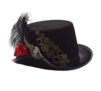GRACEART Steampunk Black Feather Gears Top Hat (Red Rose)