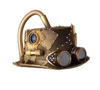 GRACEART Steampunk Hat Cylinder Top Hat Brown with Glasses and Leather Straps Halloween Party Hat