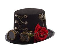 GRACEART Steampunk Top Hat with Goggles Flower Halloween Costume Hat Gothic Cosplay Vintage Punk Hat for Women (Head circumference-58cm)