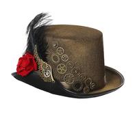GRACEART Unisex Steampunk Top Hat Halloween Costume Hat Fancy Dress Accessory With Goggles and Gears (Style-i, M-58cm)
