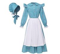 GRACEART Victorian Costume School Pioneer Colonial Outfit Prairie Dress 99.99% Cotton (US-10, Blue)