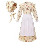GRACEART Victorian Costume School Pioneer Colonial Outfit Prairie Dress 99.99% Cotton (US-12, Yellow)