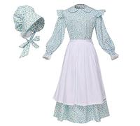 GRACEART Victorian Costume School Pioneer Colonial Outfit Prairie Dress 99.99% Cotton (US-8, Light Blue)