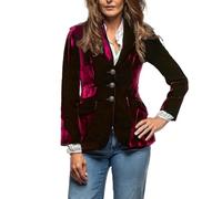 GRACEART Vintage Velvet Jacket Women's V-Neck Slim Fit Slit Blazer Long Sleeves Dressy Coat Retro Casual Suit Red