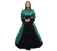 GRACEART Women Medieval Victorian Goth Witch Costume Renaissance Vintage Ruffles Ball Gown with Crinoline and Belt (XL, Green)