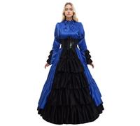 GRACEART Women Medieval Victorian Goth Witch Costume Renaissance Vintage Ruffles Ball Gown with Crinoline and Belt (M, Blue)