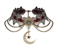 GRACEART Women Steampunk Necklace Vintage Bronze Gold Moon Pendant Lace Choker