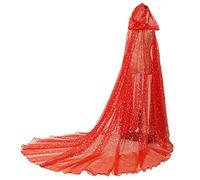 GRACEART Women Wedding Hooded Tulle Cape Shiny Bridal Dress Elf Cloak Robe with Long Back Train