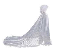 GRACEART Women Wedding Hooded Tulle Cape Shiny Bridal Dress Elf Cloak Robe with Long Back Train
