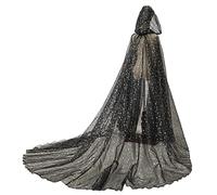 GRACEART Women Wedding Hooded Tulle Cape Shiny Bridal Dress Elf Cloak Robe with Long Back Train