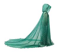 GRACEART Women Wedding Hooded Tulle Cape Shiny Bridal Dress Elf Cloak Robe with Long Back Train