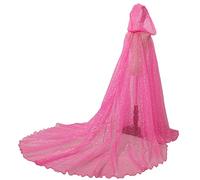 GRACEART Women Wedding Hooded Tulle Cape Shiny Bridal Dress Elf Cloak Robe with Long Back Train