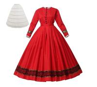GRACEART Womens 1860s Medieval Victorian Fancy Dress Vintage Costume with Crinoline Dark Red