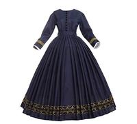 GRACEART Womens 1860s Medieval Victorian Fancy Dress Vintage Costume with Crinoline (L, Dark Blue)