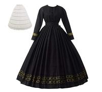 GRACEART Womens 1860s Medieval Victorian Fancy Dress Vintage Costume with Crinoline (XL, Black)
