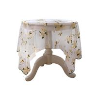 gracebuy 130cm Square Lace Embroidered Yellow Floral Tablecloth - Elegant Sheer Dining Table Cover for Wedding, Party, Tea Time - Machine Washable