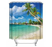 GraceFINE Shower Curtain 3D Polyester Fabric Waterproof Bath Curtains Antibacterial Bathroom Curtain with Hooks 180*180cm (Beach)