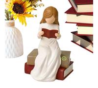 Graceful Angel Ornament, Literary Book Sculpture Exhibition, Decorative Art with Reading Theme, Inspirational Resin Figurine Decoration, Shelf Decoration with Aesthetic Style, Angel Figurine for Home