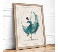 Graceful Ballet Leap Minimalist Framed Wall Art Print A2 Oak