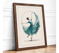 Graceful Ballet Leap Minimalist Framed Wall Art Print A3 Walnut