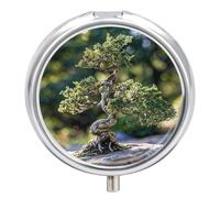 Graceful Bonsai Tree Pill Box Waterproof Portable Medicine Pill Case Moisture Proof Metal Travel Pill Box with 3 Compartment Medicine Case