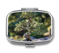 Graceful Bonsai Tree Pill Case with 2 Compartment, Pill Organizer Portable Square Pill Box,Vitamin Pill Organizer for Pocket Purse and Travel