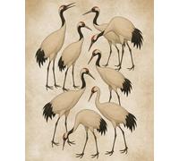 Graceful Cranes in Formation - Vintage Gold Framed Art Print - Elegant Animal Wall Art for Kitchen Office or Living Room - Unframed 8x10 Poster Decor