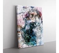 Graceful Elephant Portrait In Abstract Modern Canvas Wall Art Print Ready to Hang, Framed Picture for Living Room Bedroom Home Office Décor, 50x35 cm (20x14 Inch)