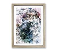 Graceful Elephant Portrait In Abstract Modern Framed Wall Art Print, Ready to Hang Picture for Living Room Bedroom Home Office Décor, Oak A2 (64 x 46 cm)