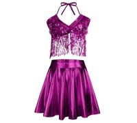 Graceful Exquisite Carnival Lady Shimmering Fringe Sequin Top High Waisted Full Skirted Performance, Women Cosplay Ensemble Party Wear Costume #D