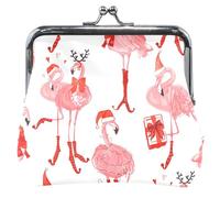 Graceful Flamingo Flock Leather Coin Purses & Pouches Cute Buckle Kiss Lock Coin Change Pouch Wallet, Graceful Flamingo Flock, Classic