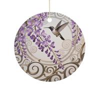 Graceful Hummingbird Ceramic Christmas Ornaments with Gold String - Personalized Double-Sided 2.9 Inch Xmas Tree Decorations, Rustic Winter Hanging Ornaments for Holiday Party Gift
