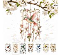 Graceful Hummingbird Wind Chime, Cardinal Wind Chimes For Outside, Stained Glass & Crystal Sun Catcher Wind chime, Colorful Bird Yard Decorations Outdoor (C 1PC)