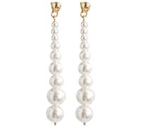 Graceful Pearl Drop Earrings, 14K Golden, Graduated Pearls Between 0.12 To 0.31 Inches, Sleek Fashion, Perfect For Women On Special Occasions, Length 2.16 Inches