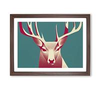 Graceful Stag Deer Abstract Framed Print | A3 Walnut Framed Wall Art | Ready to Hang | Abstract Animal Picture | Living Room Bedroom Lounge Office