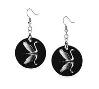 Graceful Swan In Water Women's Drop Earrings Wooden Dangle Pendant with Stud Hoop Jewellery Gifts