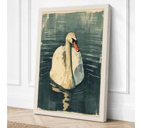 Graceful Swan on Water Canvas Wall Art Print 24x16 Inch (61 x 41 cm)