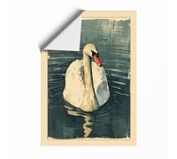Graceful Swan on Water Coastal Unframed Wall Art Print A3 (42×29.7cm), Wall Decor for Living Room, Bedroom, Office & Home, Art Gift