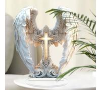 Graceful The Cross Prayer Wings Angel Figurine, 2025 New Gorgeous Angel Wings Cross Decoration for Desk and Living Room Decoration, Garden Angel Statues for Mother's Day(08)