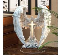 Graceful The Cross Prayer Wings Angel Figurine, 2D Acrylic Finely Detailed Wings Gracefully Wrap Around The Cross Signage, 2025 New Gorgeous Angel Wing Decoration for Desk Living Room Decoration