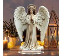 Graceful The Cross Prayer Wings Angel Figurine, 2D Flat Angel with Flowers Bird Desktop Art Statue, 2025 New Gorgeous A-ngel Wings Cross Decoration, Praying Pose and Soft Light Tabletop Decoration