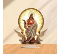 Graceful The Cross Prayer Wings Angel Figurine, 2D Flat Angel with Flowers Bird Desktop Art Statue, 2025 New Gorgeous A-ngel Wings Cross Decoration, Praying Pose and Soft Light Tabletop Decoration