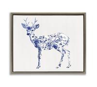 'Graceful Toile Deer'| Floating Frame Canvas Art
